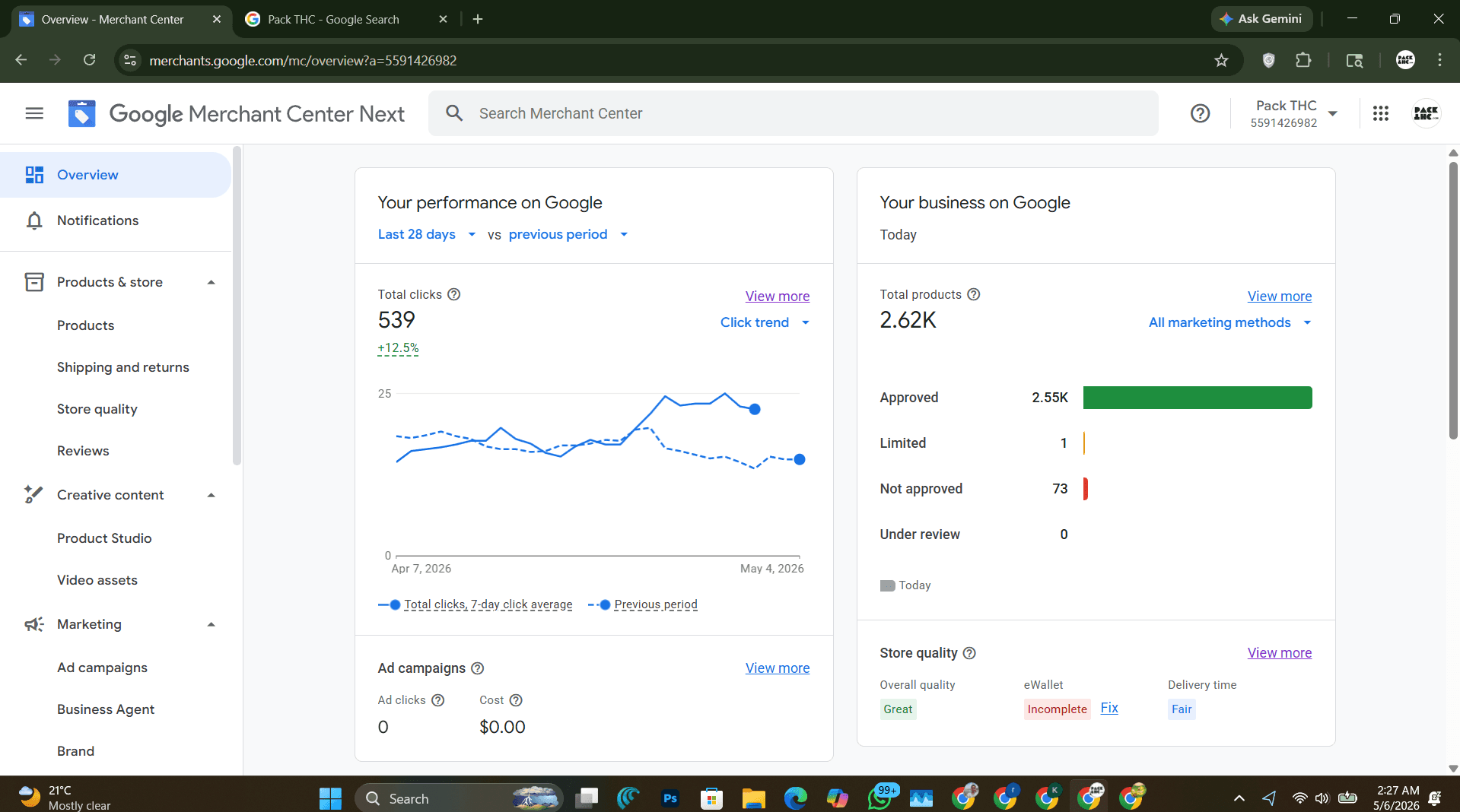 Google Merchant Center · PackTHC